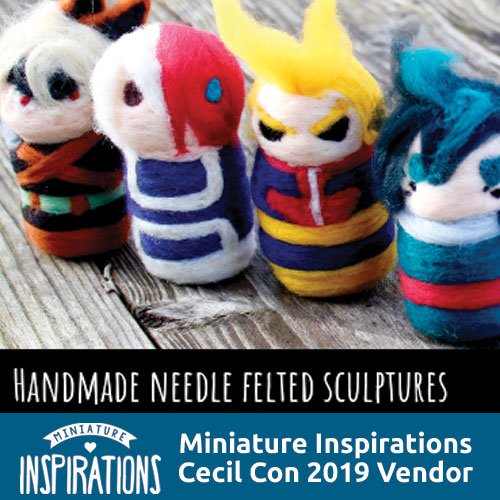CecilCon_2019's tweet photo. Miniature Inspirations  is an artist joining us in the Vendor Hall! She makes handmade needle-felt sculptures, #felt ornaments, felt pendants, small acrylic canvases, faux felt glass #terrariums, #gemstone #pendants, felt hair sticks.
#cecilcon #cecilcon2019 #vendorhall https://t.co/PkZp0NRz5Q