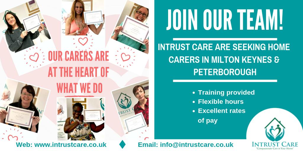 intrustcare's tweet photo. We are looking for carers to join our amazing team! Please call us for more information on: 01908 533 441 (Milton Keynes) or 01733 396 164 (Peterborough).
#jobs #care #carers #healthcarejobs #nowhiring #applynow #joblisting #jobposting #growwithus #intrustcare https://t.co/eA5euv8IgW