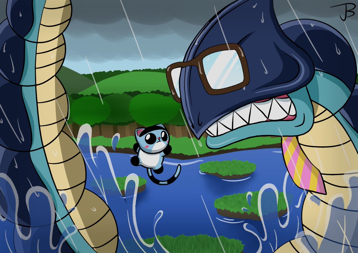 Jdoesstuff's tweet photo. Kitty fighting against one of Natzer's hired followers, Sale Serpent!
Sale Serpent's body is made up of balls just like how retro games depict snake-like creatures.
#gameingame https://t.co/ZY6uC3aEsE