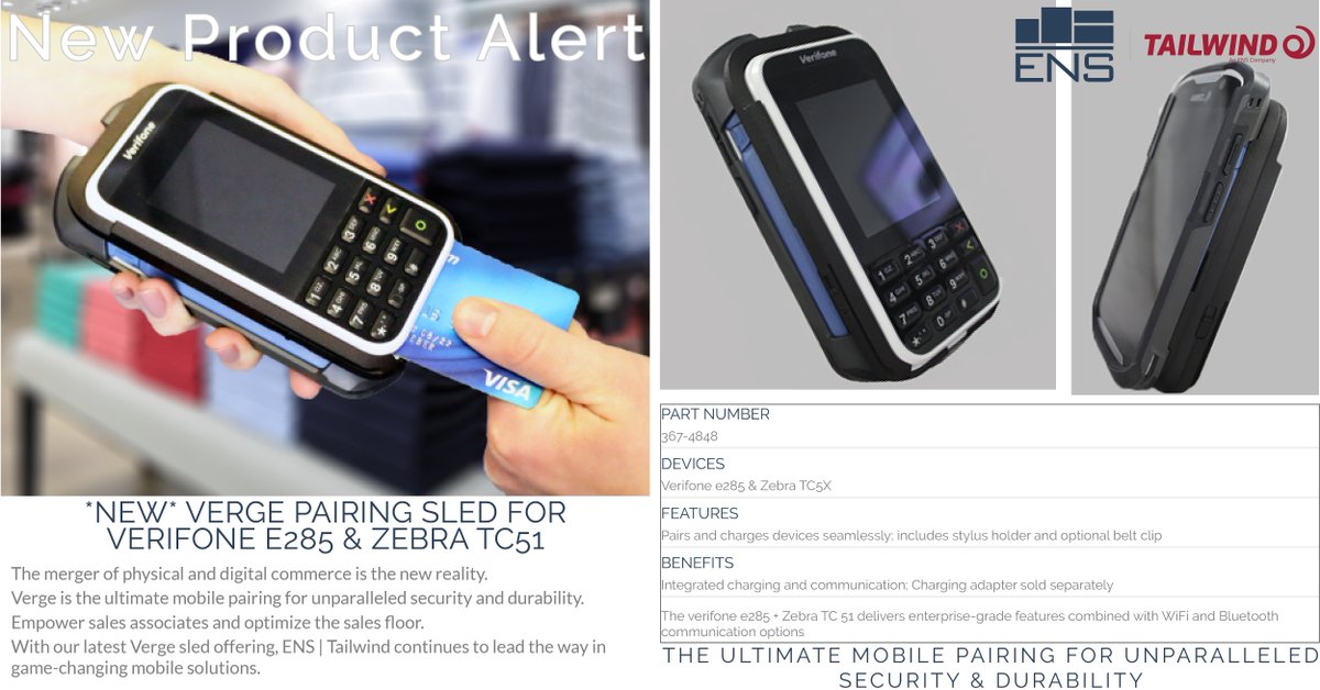 ensgroupglobal's tweet photo. Introducing... our latest Verge pairing sled! This latest mobile solution features the @Verifone  e285 payment terminal &amp; the @ZebraTechnology  TC5X mobile computer. For more information on our Verge range: https://t.co/T8ndv0EUQz https://t.co/LYndN2uV6S