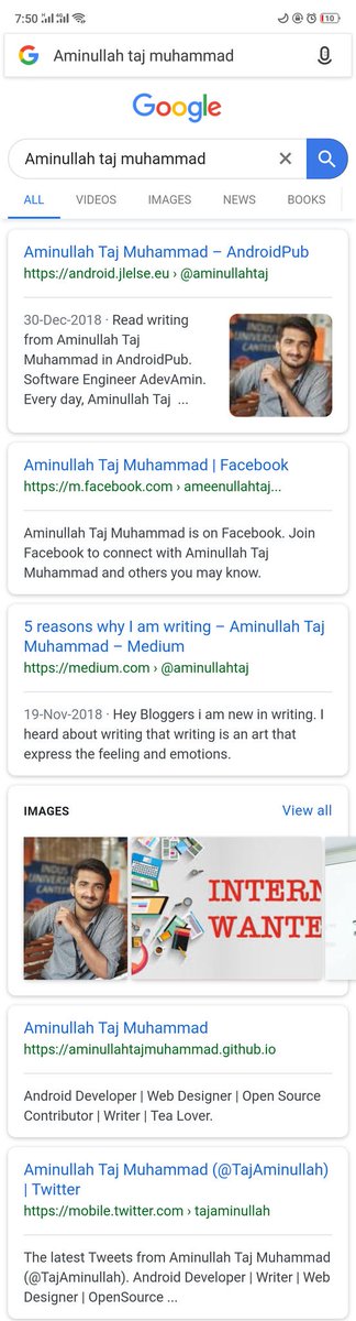 aminullah_taj's tweet photo. Happiness is when you search your name on Google and got result like this🤩🤩🤩
#google #GoogleRocks https://t.co/ZFBShvfFhE