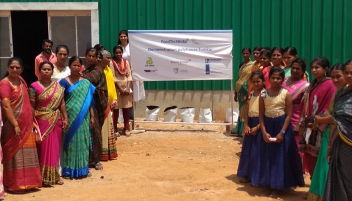 FoodTechIndia's tweet photo. Special importance on female empowerment today. FoodTechIndia training for female farmers at the demonstration polyhouse in Tumkur. More trainings will follow in the future! https://t.co/J2KjJQ98e0