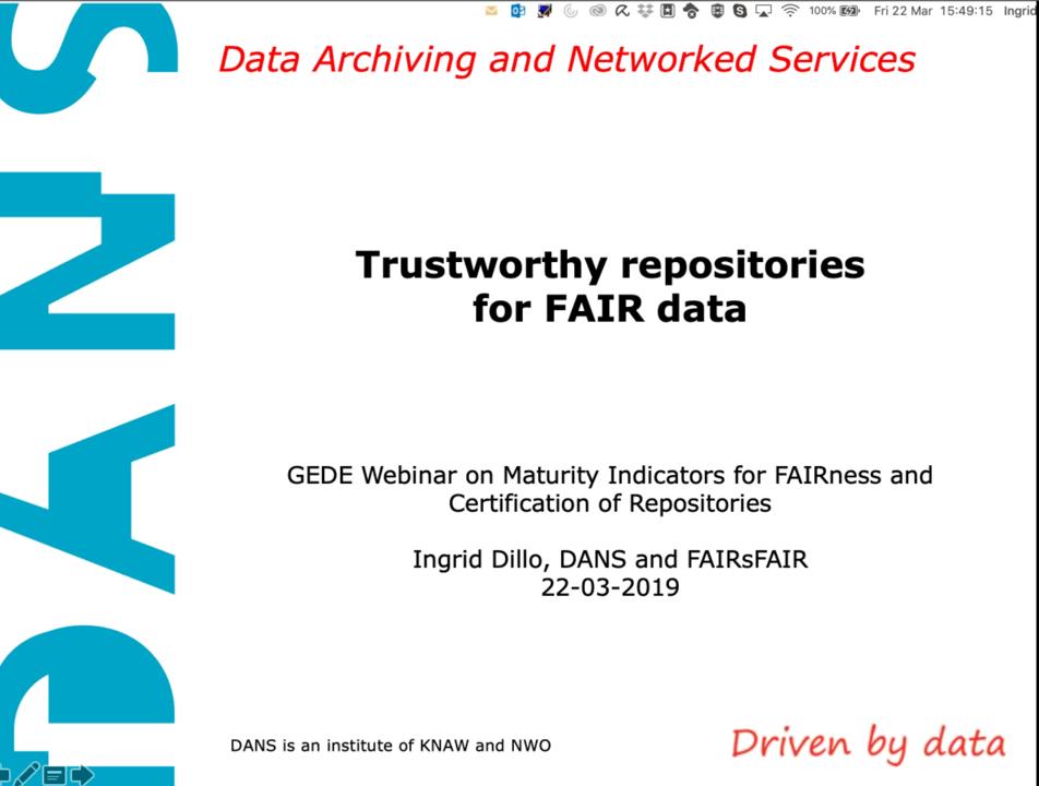 FAIRsFAIR_EU's tweet photo. Now: @DillonIngrid from @FAIRsFAIR_EU @trainright discussing #Repository Certification with #CTS. 

As of now, there are 150 #CoreCertified #Repositories

Stay tuned for more updates on the webinar recording. https://t.co/L29fvHtkLM
