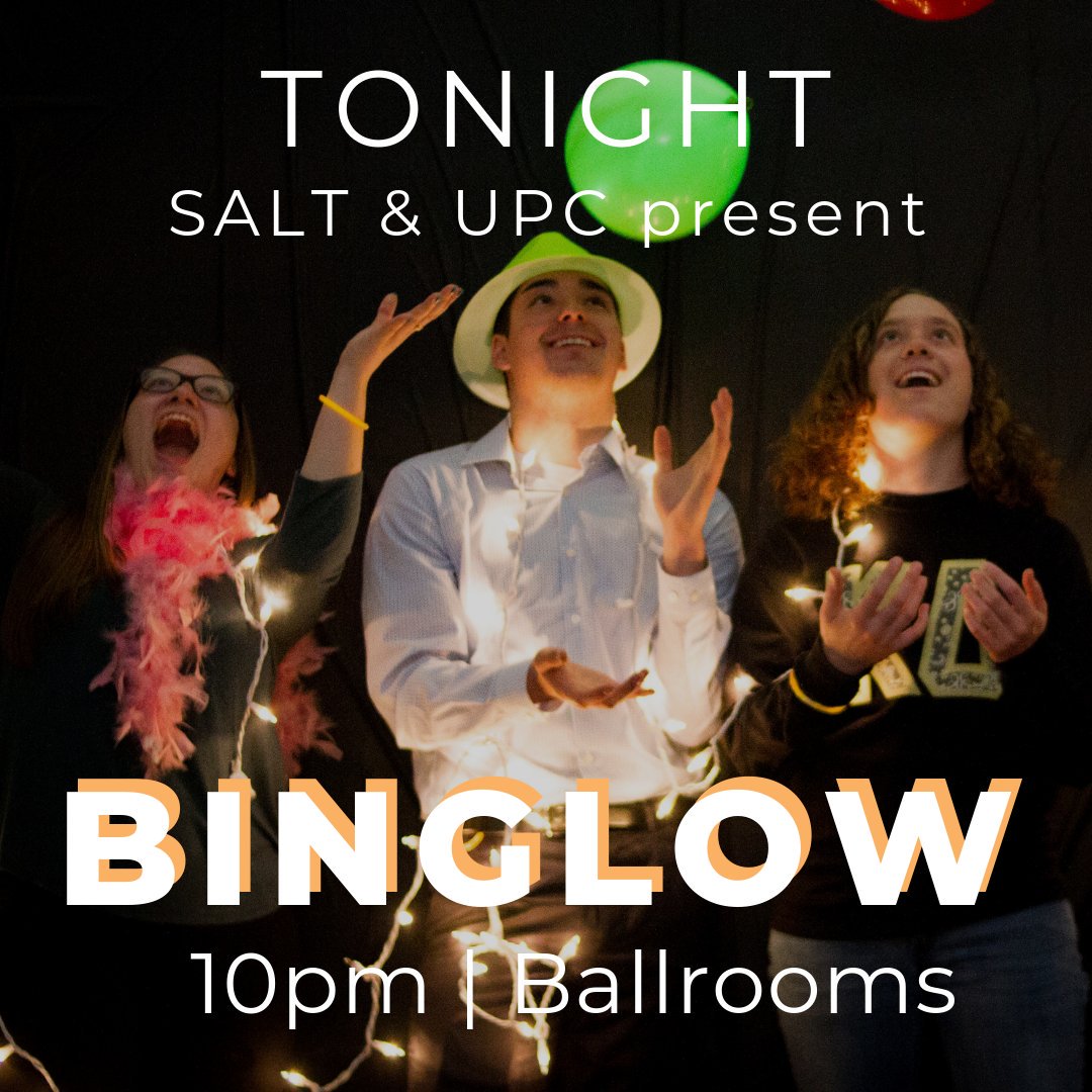 ValpoSALT's tweet photo. We are co-hosting Binglow tonight with UPC! Come to the Ballrooms at 10 to grab some glow gear, hear about the WRC, and win some prizes! https://t.co/s0bUPoG5o2