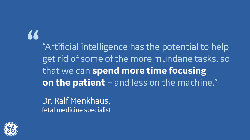 GEHealthCare's tweet image. “#AI has the potential to help get rid of some of the more mundane tasks, so that we can spend more time focusing on the patient –and less on the machine,” this fetal medicine specialist says.  invent.ge/2t6Y9P0
