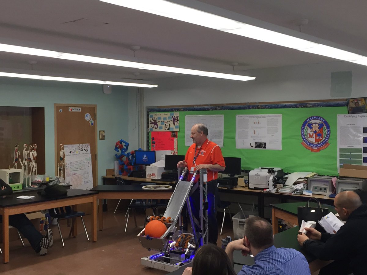 MalverneSTEM's tweet photo. Mr. Beck explaining the FIRST robot. #gomules #malverneusfd https://t.co/PFMn27duNx