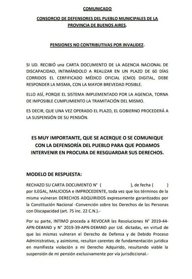 CDPMok's tweet image. #CMOdigital
SI RECIBIÓ UNA CARTA DOCUMENTO DE LA AGENCIA NACIONAL DE DISCAPACIDAD, INTIMÁNDOLO A REALIZAR EN UN PLAZO DE 60 DÍAS CORRIDOS EL CERTIFICADO MÉDICO OFICIAL (CMO) DIGITAL. ES MUY IMPORTANTE, QUE SE COMUNIQUE CON LA DEFENSORÍA DEL PUEBLO PARA QUE PODAMOS INTERVENIR.