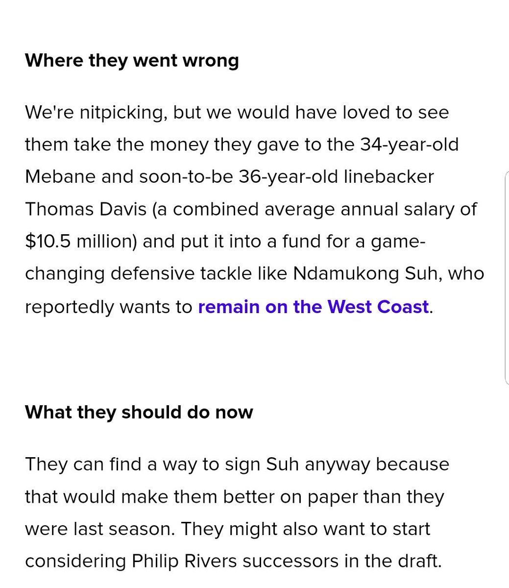 CarloChargers's tweet photo. Bleacher Report gives the #Chargers an "A" for free agency, citing "not overpaying" for outside free agents being the biggest reason.

But...

-Getting Suh ain't happening
-Tyrod Taylor doesn't negate drafting a QB, but I highly doubt it would be "Rivers… https://t.co/gRkk81yGS5