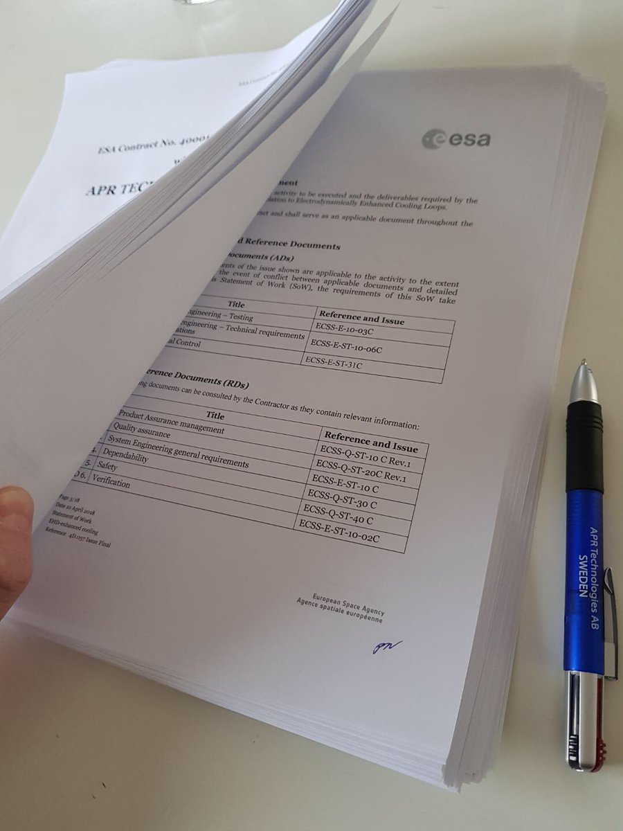 apr_tec's tweet photo. APR signs a 3.7Msek contract with ESA. Products for telecomsatellites. @apr_tec @esabicswe @esa  #space #thermal #ev #ElectricVehicles https://t.co/59V9RYjo2O