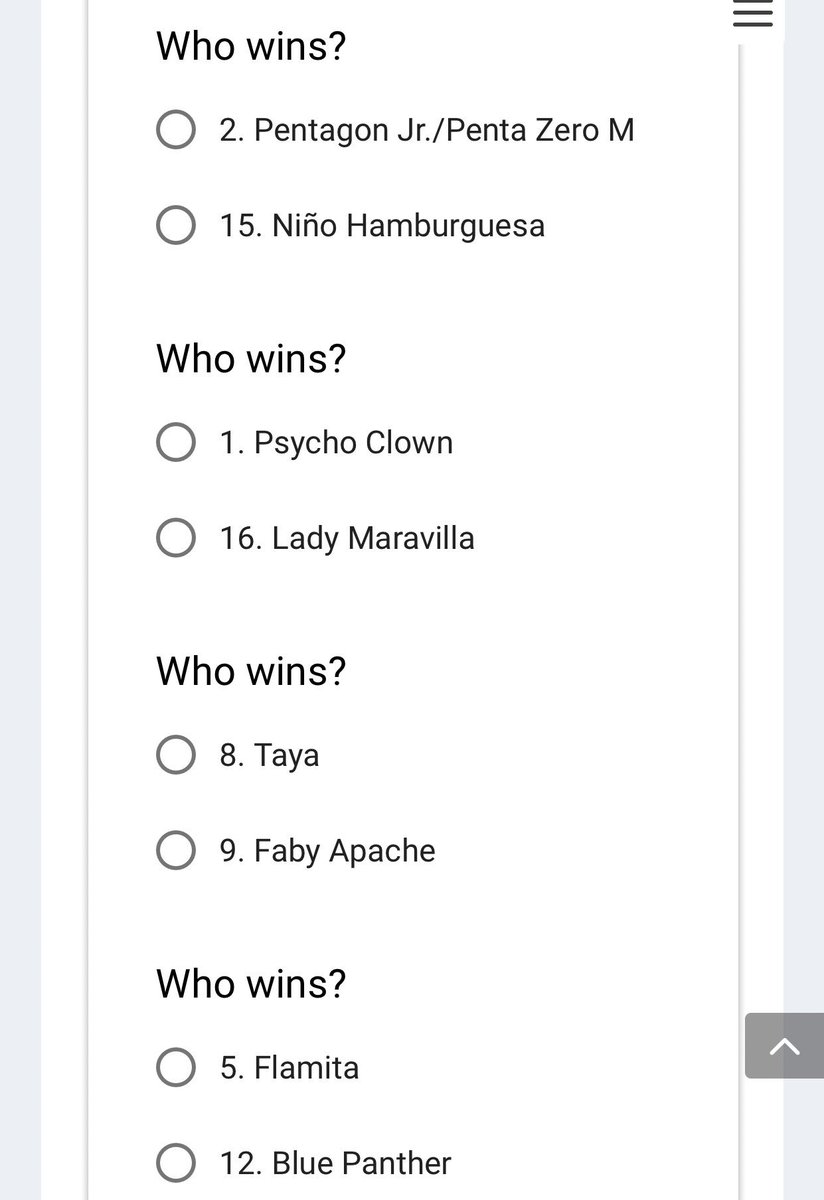 LuchaCentralCom's tweet photo. The 1st Lucha Central Lucha Madness fantasy tournament is underway! Who will win? Vote now in fantasy matchups like these! https://t.co/8hDcCcDx71