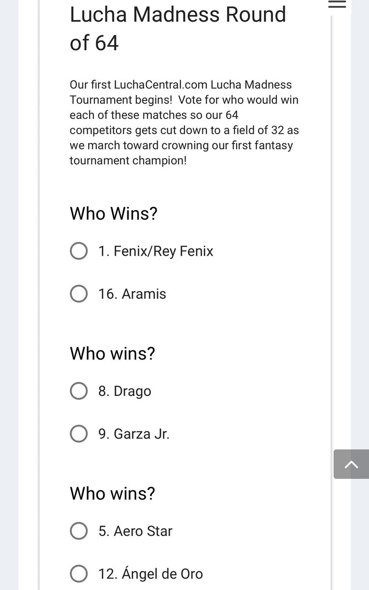 LuchaCentralCom's tweet photo. The 1st Lucha Central Lucha Madness fantasy tournament is underway! Who will win? Vote now in fantasy matchups like these! https://t.co/8hDcCcDx71