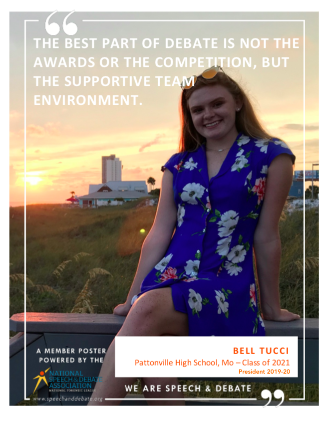 Pattonville_db8's tweet photo. Meet next year's team president, Bell Tucci. She's a team-builder and innovator who believes in the @Pattonville_db8 family! #debatelikeapirate #WeAreSpeechandDebate #Ivan4ever🔪 https://t.co/A3Kjgmn1zP