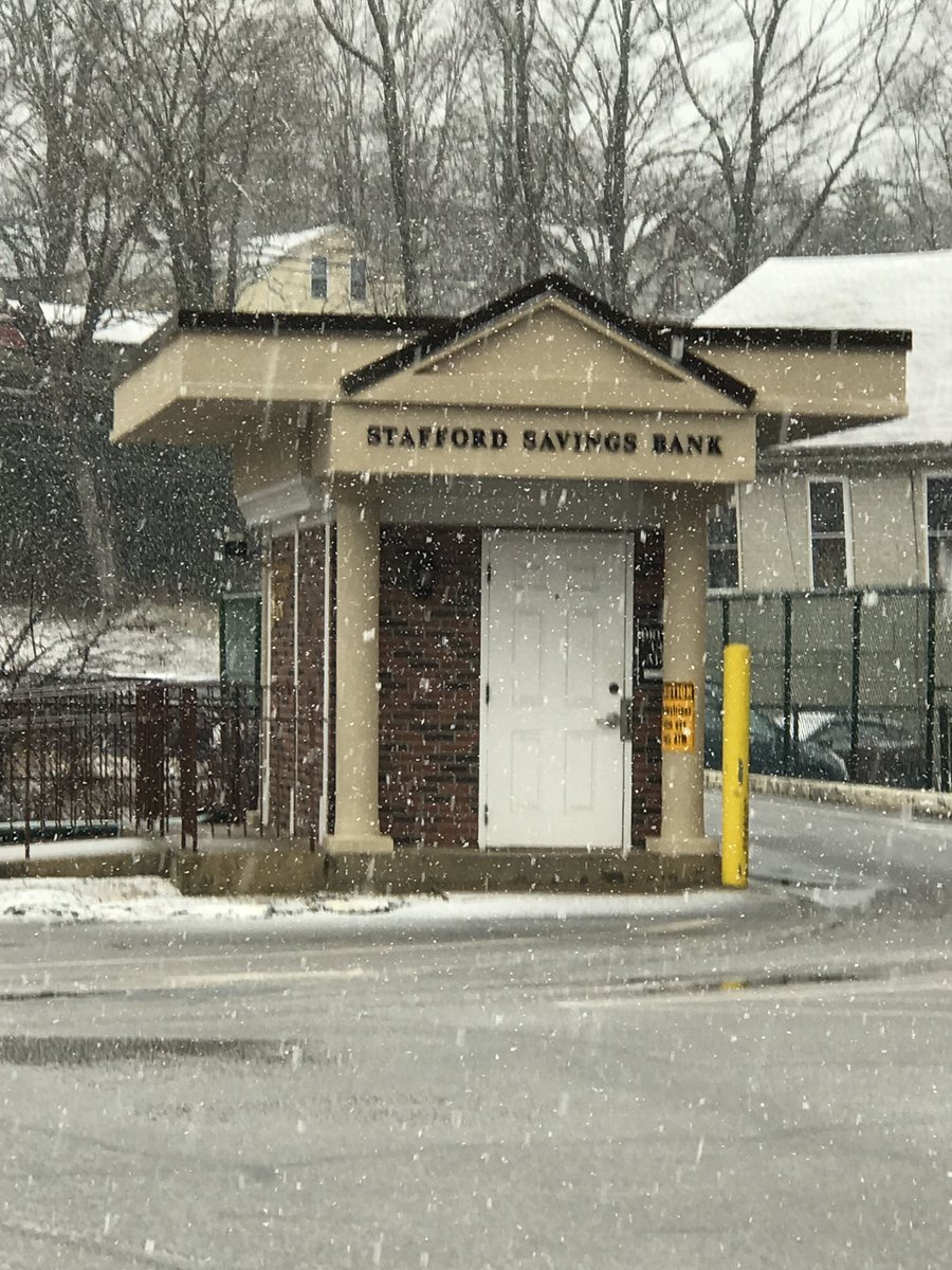 Snowing quite a bit here in Stafford. Be careful it's very slippery out.