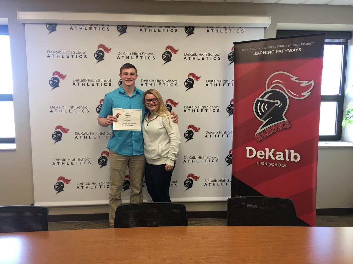 DeKalbHS's tweet photo. Congrats to Lukaas Roller who was awarded the Russell A. &amp; Garnet Spice Scholarship by the People's Charitable Foundation. Erica Dekko &amp; Maurice Winkler III presented the 4-year renewable scholarship for full tuition &amp; room &amp; board to an Indiana State school. #WeAreDeKalb https://t.co/7ZNOcTc0nL