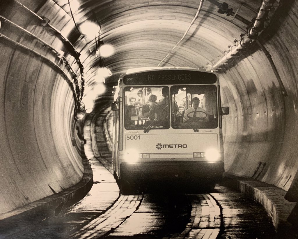 Metro bus drives through tunnel