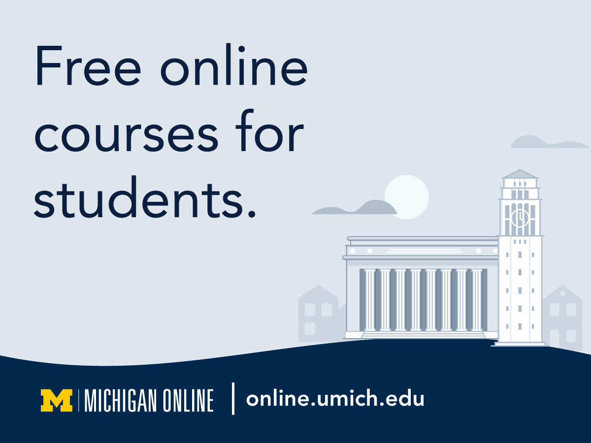 umichLSA's tweet photo. Students! Explore beyond your major this summer with free online courses for @UMich students through Michigan Online. Get started at https://t.co/j3OK0jwnSI #MichiganOnline #HereToLearn https://t.co/6Uiw1PYbJa