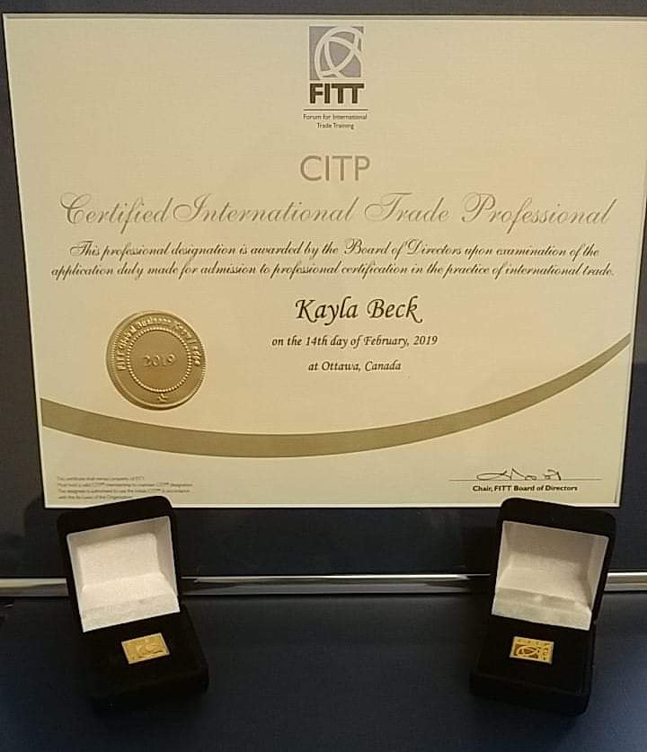 KaylaABeck's tweet photo. Received my certificate and pins in the mail. Now it feels official. #CITP #FIBP #designation #FITT @NSCCTruro https://t.co/ekDEzQQ712