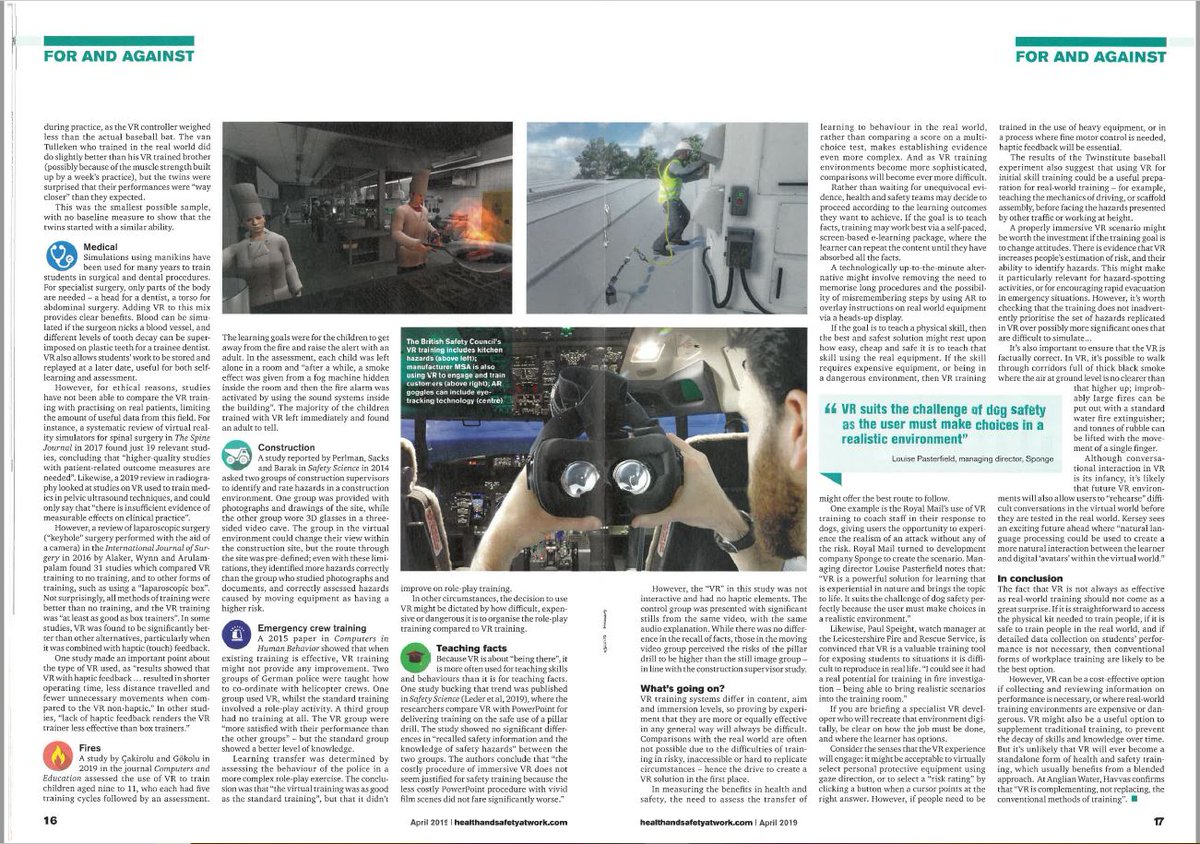 sponge_learning's tweet photo. Our founder and MD spoke to @BridgeToSafety for a feature on #virtualreality #VR in the #workplace for @healthandsafety magazine. You can find out more about the project here: https://t.co/JEZp5eZOuT #digitallearning #healthandsafety #healthandsafetytraining #wearesponge https://t.co/WhrNx5TEth