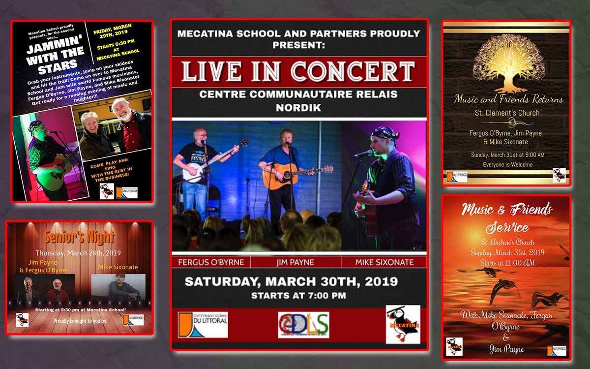 MikeSixonate's tweet photo. Heading to the Lower North Shore of Quebec next week to play with a couple Newfoundland legends - Jim Payne and Fergus O'Byrne! 
Thanks to Kelly Anderson and all involved for putting this together
#NLpirate #newtrad #noroads #skidootrip https://t.co/3yp0Du0OUw