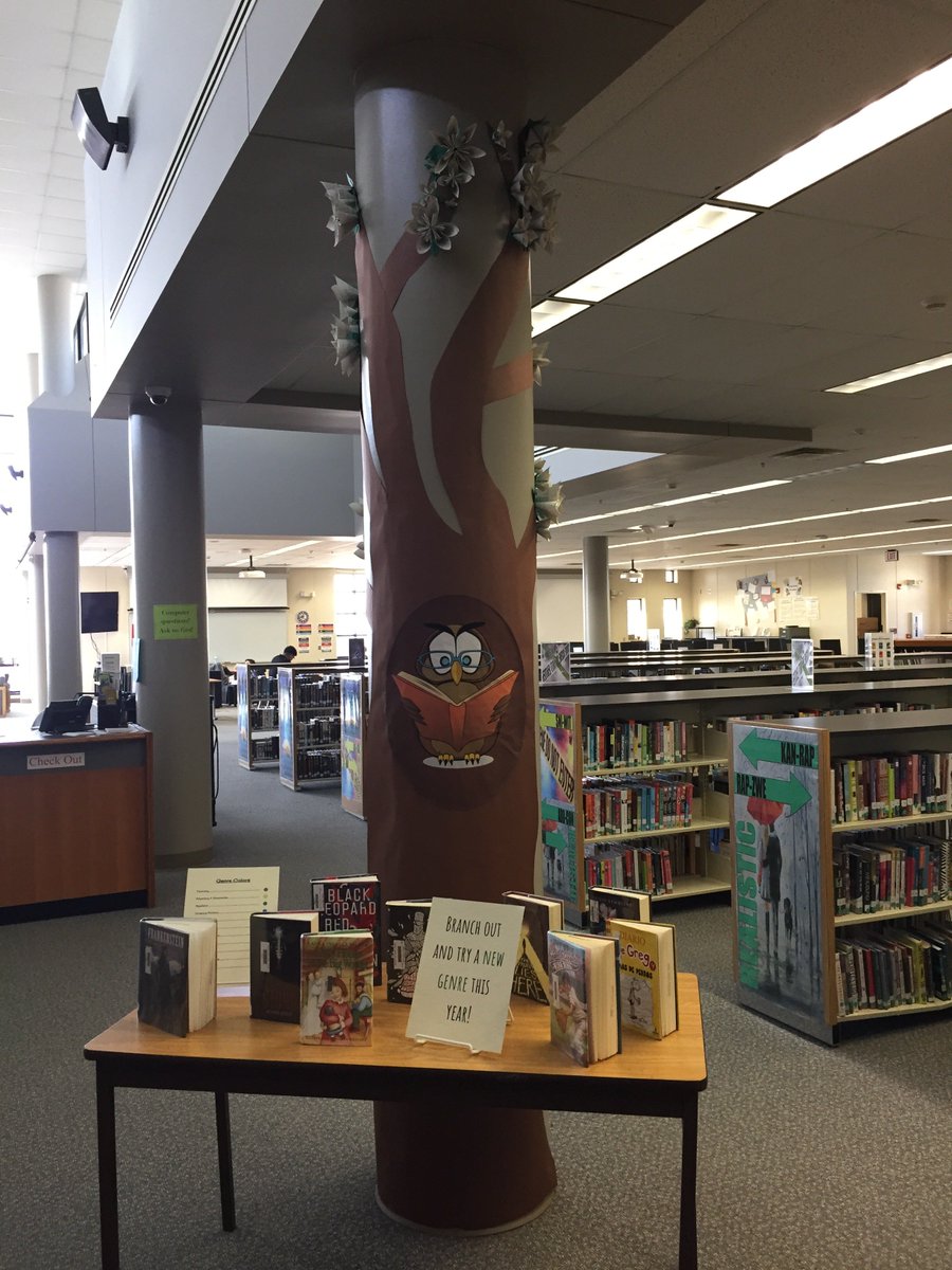 EHSLibrary2's tweet photo. Come down to the library this trimester and "branch out into a new genre!" While you're here, take a few minutes and create a paper flower at our makerspace. https://t.co/AIX2vLoOjt