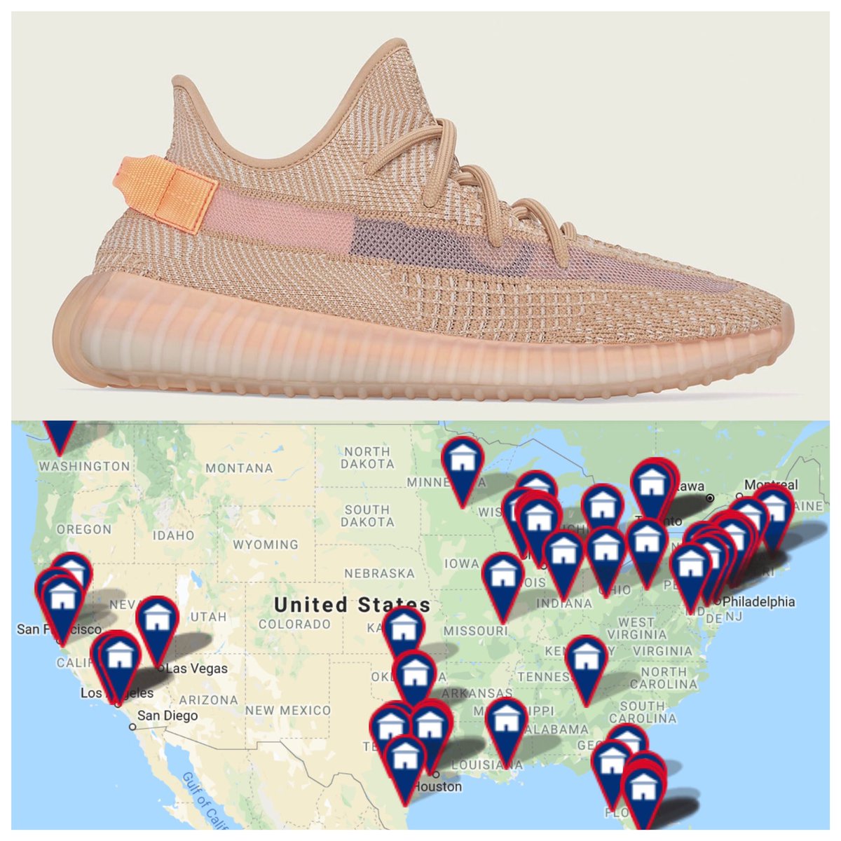 Yeezy Boost 350 V2 'Clay' Release maps 