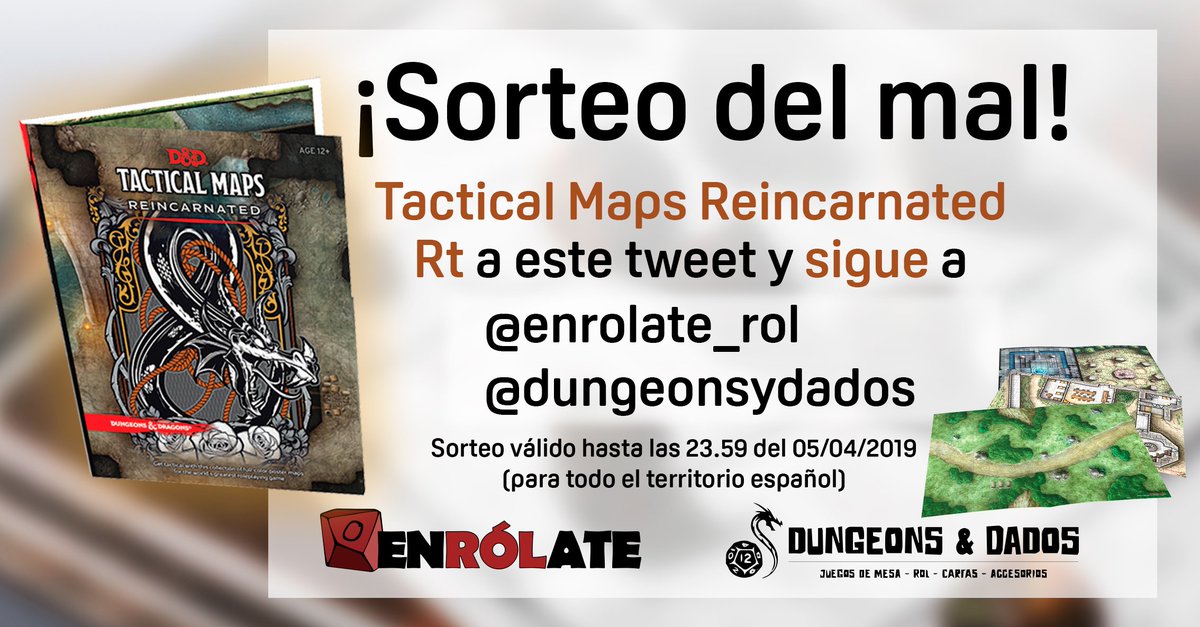enrolate_rol's tweet photo. ¡Sorteo del mal! 😈
Celebramos los 666 seguidores regalando estos mapas tan chulos cortesía de Dungeons&amp;Dados. Las reglas: RT y follow a @enrolate_rol y @dungeonsydados. El sorteo es para todo el territorio español, desde hoy hasta el 05/04/19
¡Suerte! 🗺️🎲 https://t.co/up4HjuVjVA