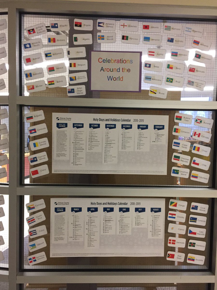 Inspired by <a href="/LisaBoate/">Lisa Boate</a> @dwilsoncole and <a href="/Stacy7Norris/">Stacy Norris</a> <a href="/SCDSBequity/">SCDSB DEI/ML Department</a> ~Our new display of all of the Celebrations Around the World with all of the flags and countries surrounding it!  Our Ss are excited to point out which country they are from <a href="/laldersey/">Lisa Aldersey</a> <a href="/WCLittleES/">WC Little</a> <a href="/SCDSB_Schools/">Simcoe County District School Board</a>