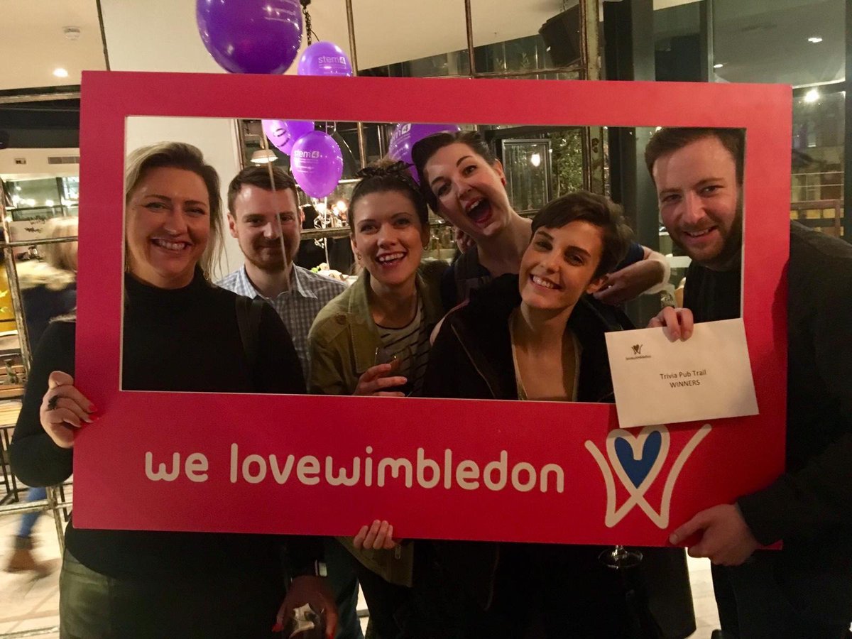 lovewimbledon's tweet photo. CONGRATULATIONS to the scoreboard leaders in our #triviatrail
WINNERS = Jessie's Jesters who won a Β£100 meal at @sticksnsushi_UK - yummo!
RUNNERS UP = Team Tea who won Β£50 bar tab @SmashWim_Sw19 to enjoy while they play ping-pong! Thanks to local BIZ for donating these prizes. https://t.co/CVLbLdsqY3