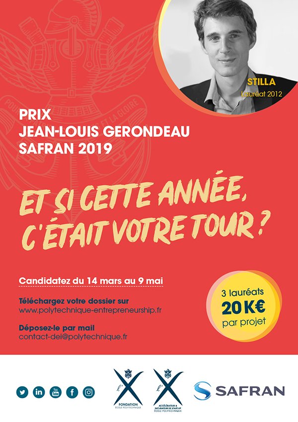Polytechnique's tweet photo. Porteur d’un projet de création d’entreprise ?  
Après @Ynsect, @dreem_official, @forssearobotics, @CardioLogs, @Feet_Me si c'était votre tour ? 
60 000 € en jeu pour amorcer votre projet grâce au Prix Jean-Louis Gerondeau @SAFRAN
https://t.co/Up5qjRlyAX https://t.co/oRSyasxcU0