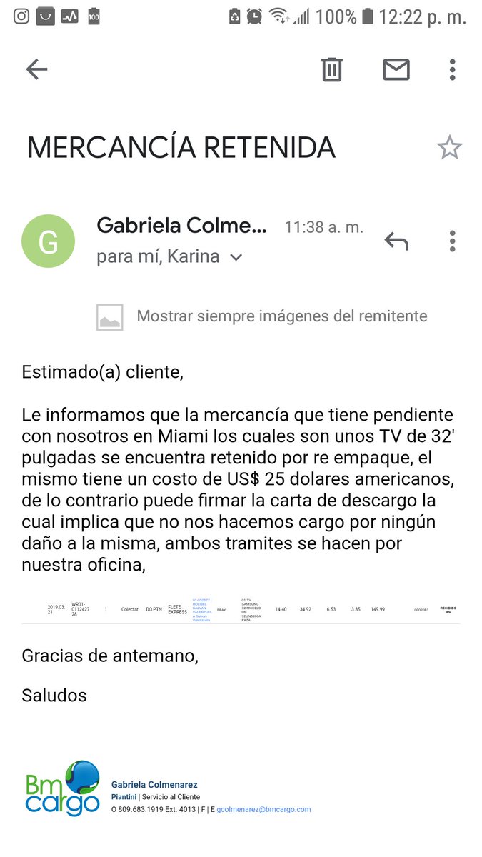 eltiord's tweet photo. Miren esto mi gente, esto quiere decir que si no pago los 25 dólares el tv se puede romper y a ello no le importa. Y mi pregunta es cuál es el servicio de ellos entonce. Se supone que ello cobran lo que pesa el paquete por traerlo... @BmcargoRD @delvyslanfranco No entiendo. https://t.co/yGvIeDGshG