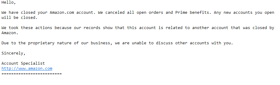 rs_guardian's tweet photo. This is what happens when you try to order from @amazon using gift card balance. They just close your account and break off all communication. @AmazonHelp keeps ignoring me too. Thanks, @JeffBezos
#ScamAlert #amazonclosed #thieves https://t.co/WP6b4YNaWY