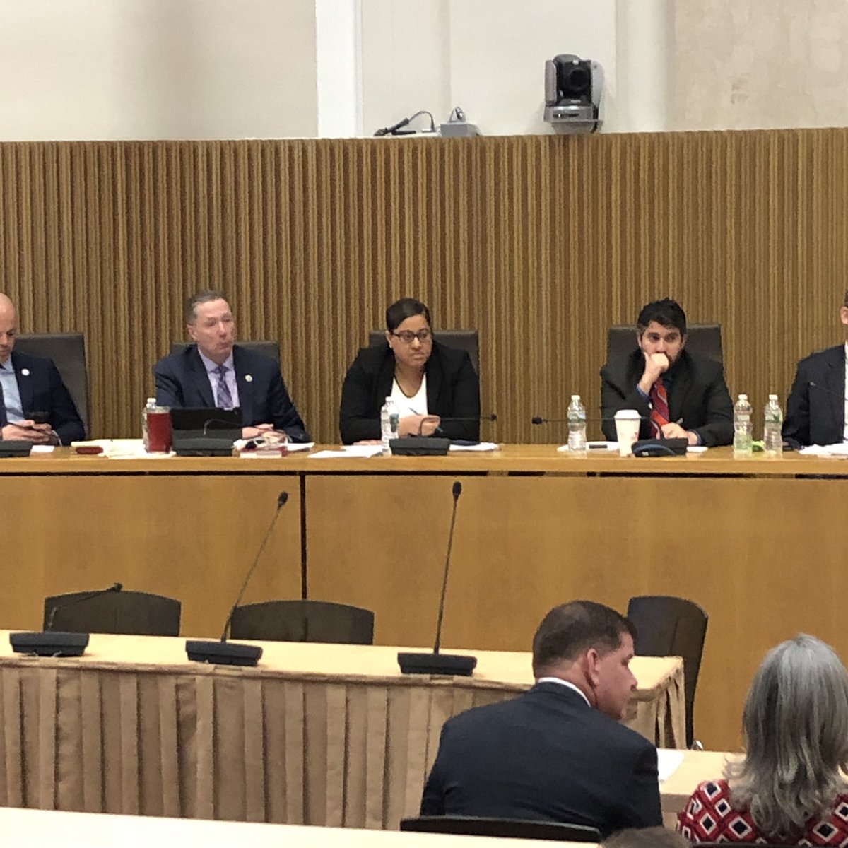 MABLLC's tweet photo. #MBLLC members Rep. Bud Williams, @RepAndyVargas , and @RepChynahTyler serving the #MA Joint Committee on #Education as they listen to testimony from a panel of Mayors addressing education funding in the Commonwealth. #MApoli https://t.co/MUKZBze6xh