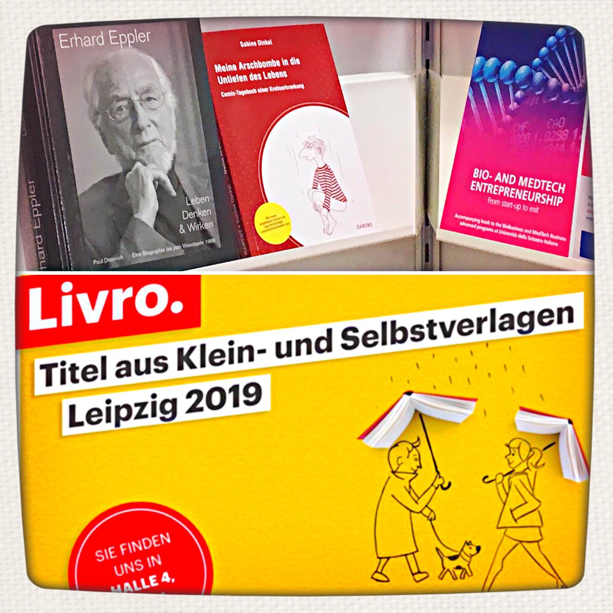 Mein Verleger <a href="/HAWEWE_media/">HAWEWE media</a> schickt herzliche Grüße von der #LeipzigerBuchmesse. 😍

Schaut mal: #meinearschbombe schmiegt sich an Erhard Eppler. 😁

Ich mag ja auch den Cartoon unten rechts. #glückspeng #autorenleben