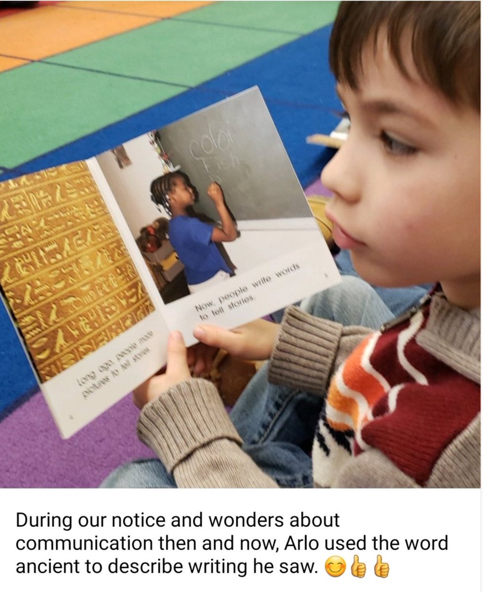 BaltimoreLiter1's tweet photo. Kindergarteners working hard to build knowledge. #CommunicationThenandNow #noticeandwonder #year1implementation #curriculummatters #KNOWLEDGE @WitWisdomELA @BaltCitySchools https://t.co/csOv9ZwFjn