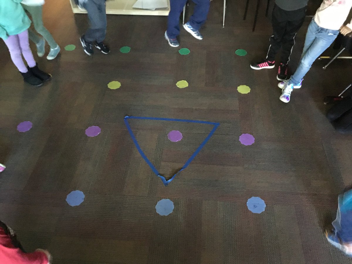 ApacheJohnson1's tweet photo. Today’s 1st grade problem solving activity: How do we fit all 21 students into this tiny triangle. After a lot of student led leadership, collaboration, reconfiguration and brainstorming, WE DID IT!!!! @ApacheIS512 https://t.co/X2JjfGiw7s