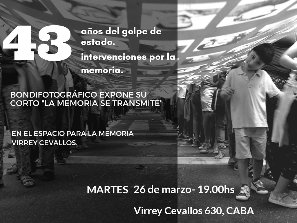 Bondifoto's tweet photo. Estamos muy contentxs de comentarles que vamos a estar formando parte del programa del espacio Virrey Cevallos por los 43 años del golpe de estado con nuestro corto 'La memoria se transmite'.
El 26 a las 19.00 en Virrey Cevallos 630, CABA.
La entrada es libe y gratuita.
Vengan. https://t.co/TE8RptykVv
