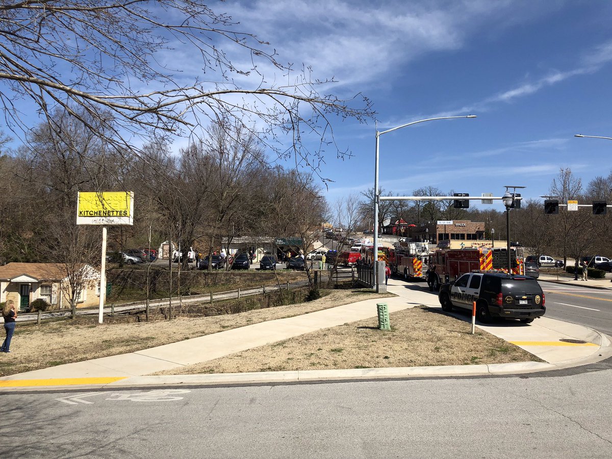 KNWAFOX24's tweet photo. UPDATE - All lanes of College Ave. are closed while crews work this scene. Closure near Rebecca St. and Maple St. and Prospect. 

#FayettevilleAR #NWAtraffic #NWArk #NWAnews #ARnews https://t.co/bMoeP6rovc