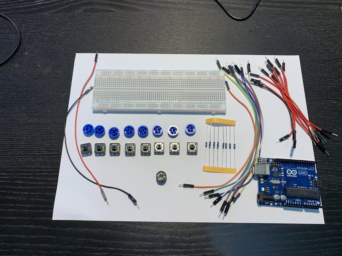 pcmarriott's tweet image. Arduino 8-pushbutton piano, the diagrams, images and code (via. mBlock 3)
#arduino #arduinounor3 #mblock3 #breadboard #resistors #piezobuzzer #passivebuzzer #arduinopiano #pushbutton #makerspace #music #fritzing