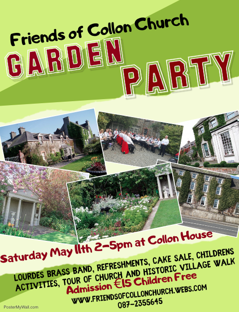 CollonChurch's tweet photo. A Garden Party will take place at #CollonHouse on Saturday 11th May, 2pm- 5pm. Guests will be able to relax and enjoy tea with a stroll through the splendid garden. There will be stalls and a cake sale, children's activities... #LouthChat @DiscoverBoyneV https://t.co/HBYmT8htO5 https://t.co/RobQwJsDSe