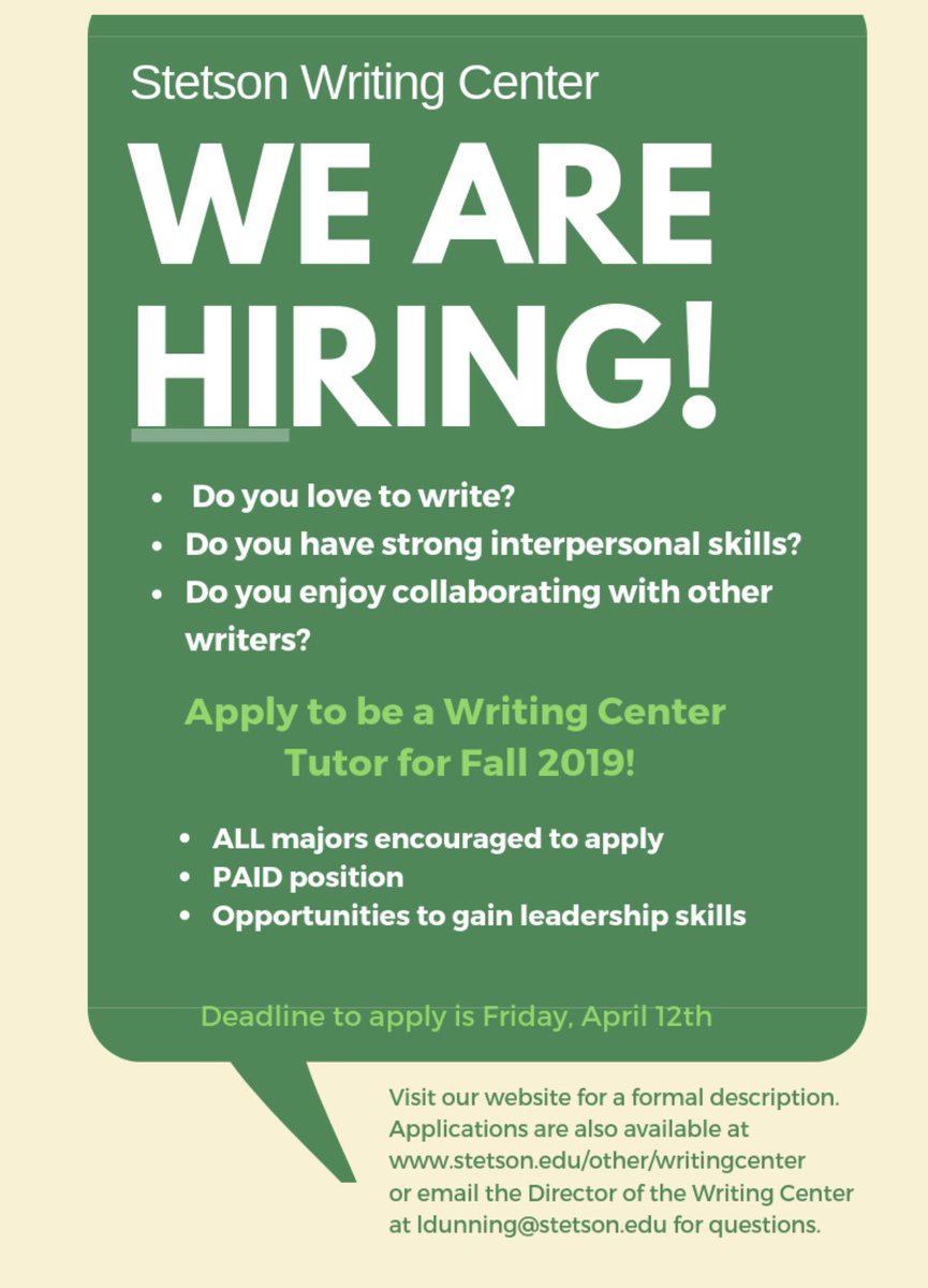 SUWritingCenter's tweet photo. Apply now! https://t.co/cLyETe5mlf