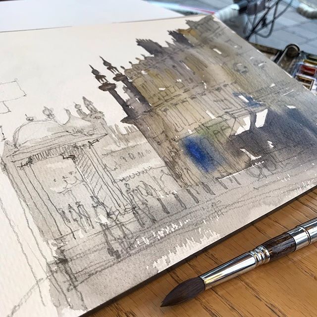 JonathanBrayArt's tweet photo. Work in progress: the totally mad Brighton Pavillon (drawn from a well-placed café at the end of Market Street). #brighton #sketchbook #archisketcher #brightonpavilion #watercolour https://t.co/3Le7mqVkt7 https://t.co/ndtp2n2rhb