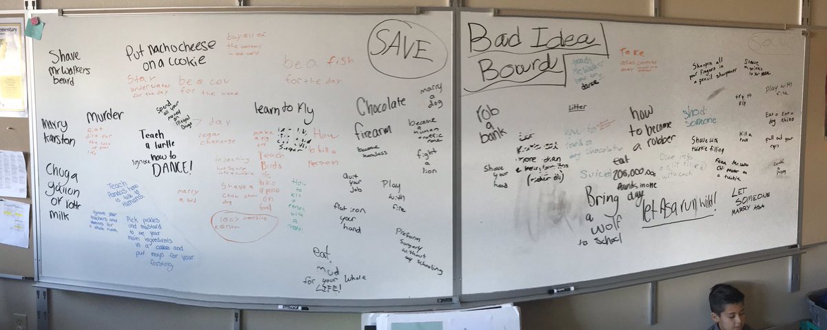 Our #20minutetime #geniushour #PBL is kicking off with a #badideaboard.  Students will flip these to come up with a project they are passionate about to better the world.