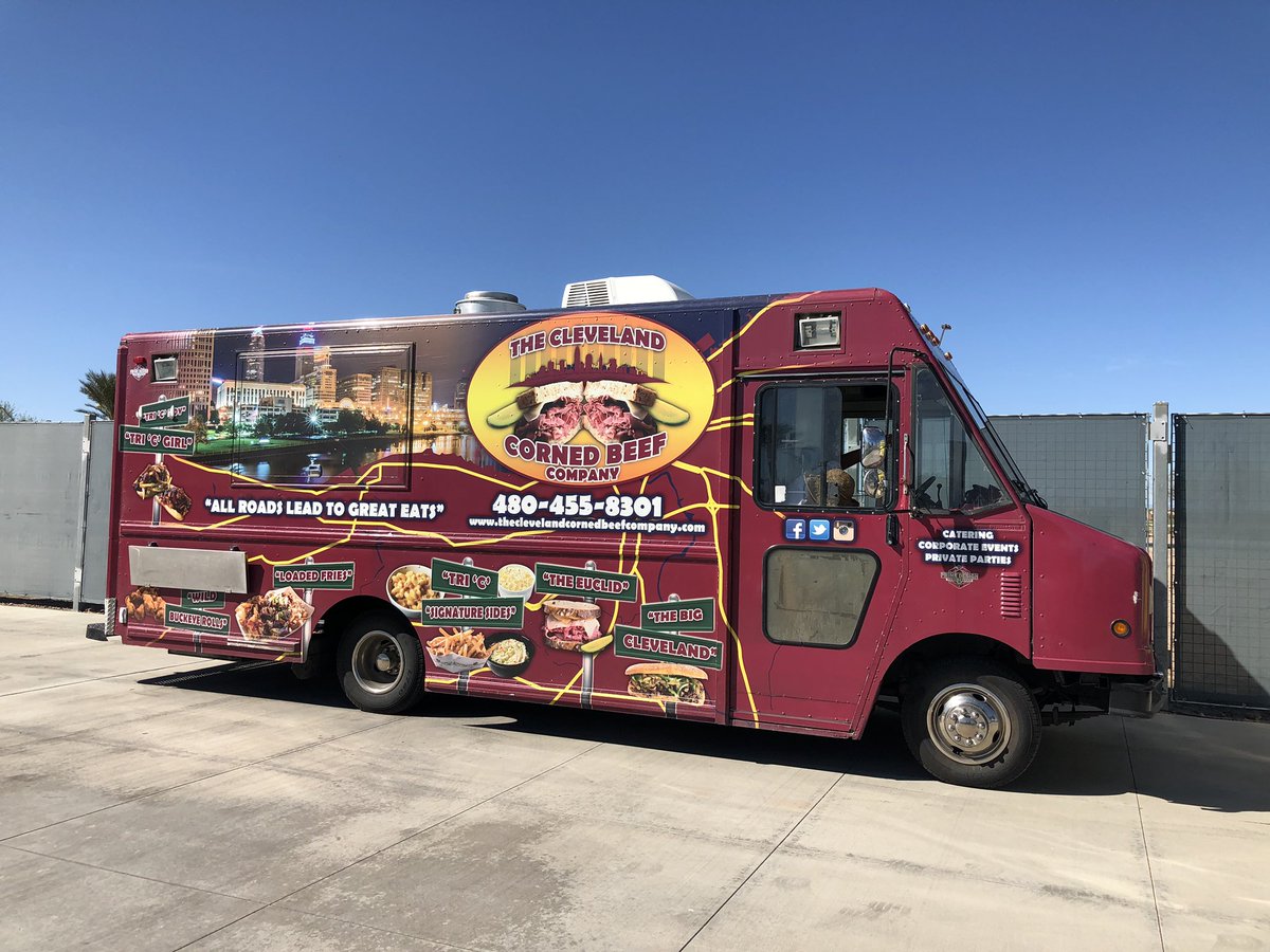 GoodyearBP's tweet photo. Tonight we will have three food trucks on site: Two Fat Guys Grilled Cheese, The Cleveland Corned Beef Company, and Ni de Aqui Ni de Alla. We also have a specialty drink called “Adios Spring Training” available at the Right Field Pavilion for $11! #TenGoodYears #TribeSpring https://t.co/NcOlAq5Abv