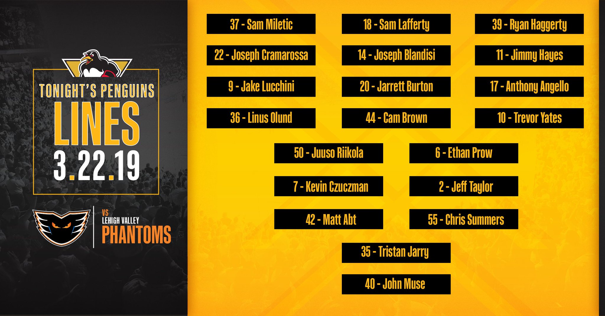 WBS Penguins on Twitter "Here is a look at tonight's probable line