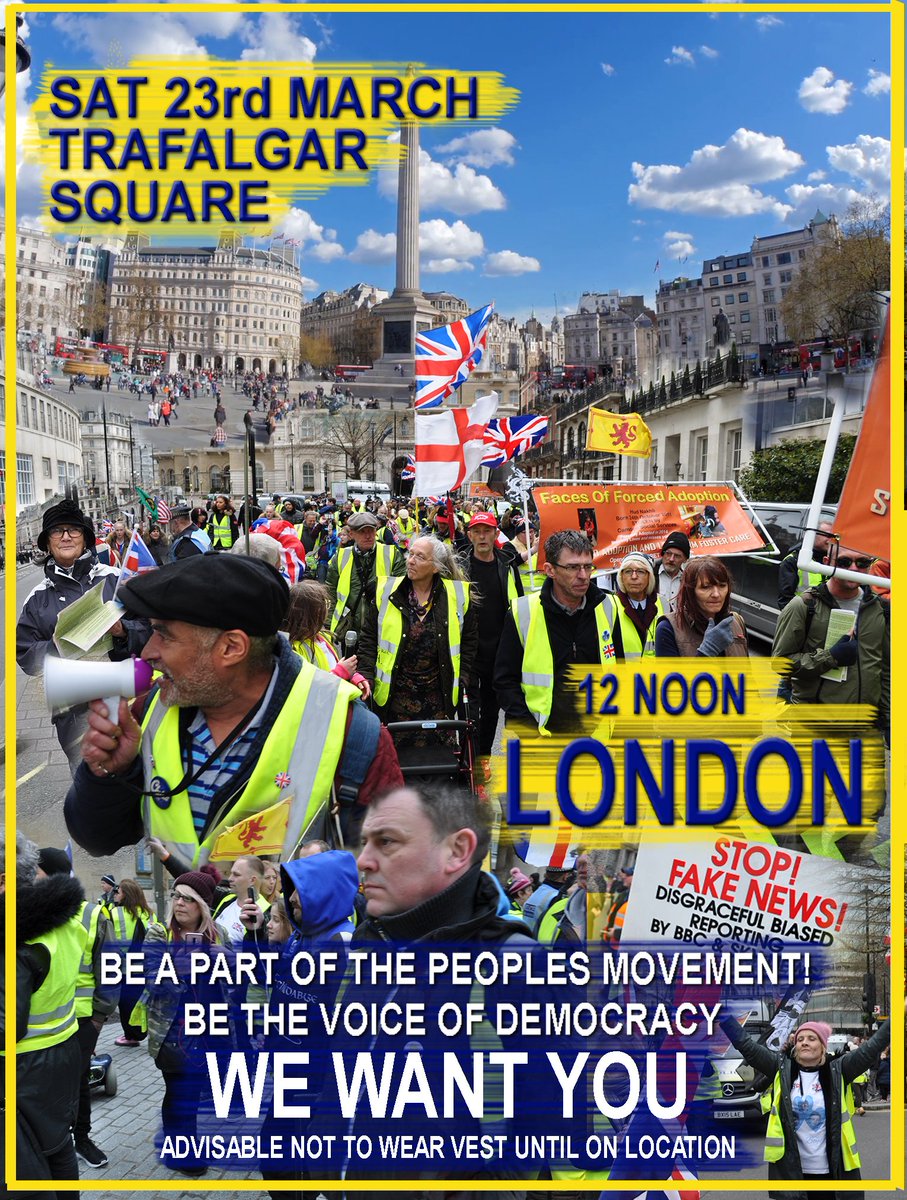 CaptainBlood19's tweet photo. @KTHopkins 🇬🇧❤️#YellowVestUK Sat 23rd of March Trafalgar Square 12noon.❤️🇬🇧 🤟Get of that sofa, drop that remote & be a voice of democracy.✌️ Together we march for our rights, for justice and #Brexit. Please RT #leave_EU #yellowvestsUK #wtobrexit #leave #MarchToLeave #LeaveMeansLeave https://t.co/RpGTlLfkFP