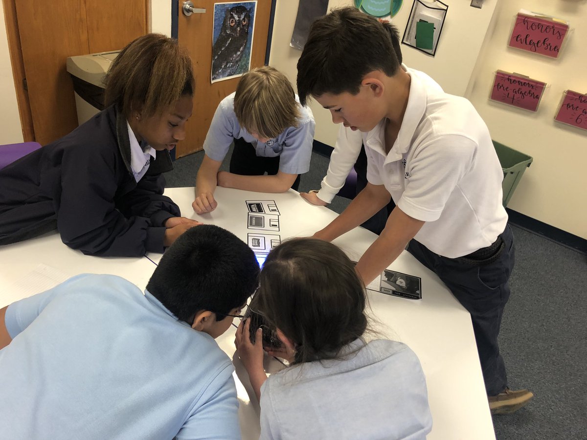TrimbleLesley's tweet photo. We figured out the clues to get back from the 80’s-just in time for lunch!  Loved the conversations and group work in our club-time today!@RobinsonTeach @OakridgeMS1 https://t.co/BxHWvRfOTp