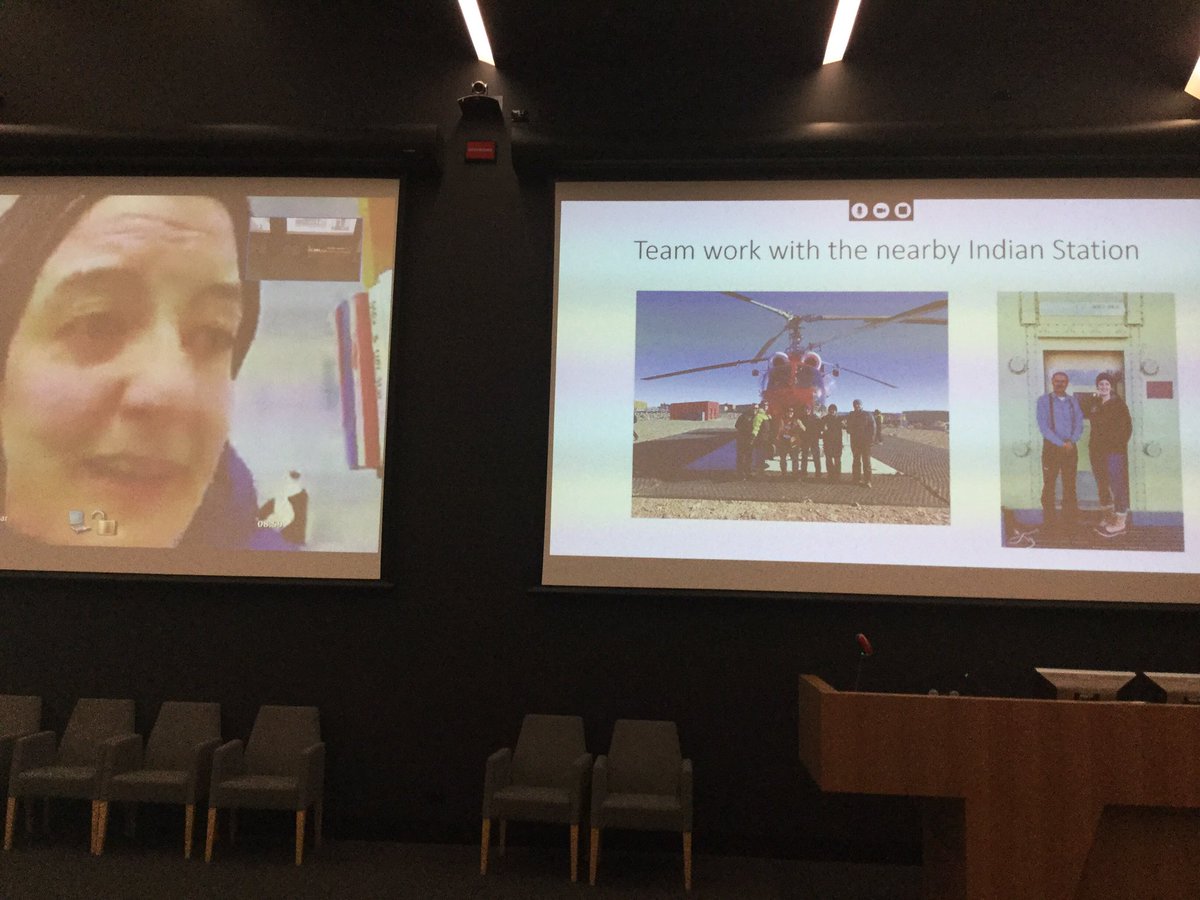 jeffayton's tweet photo. Dr Meg McKeown @VetMeg meets neighbouring station Indian Antarctic Medical Practitioner #teams @AusAntarctic @RDA_Tas #TRHC2019 @ACRRM https://t.co/giKzOgvrGj
