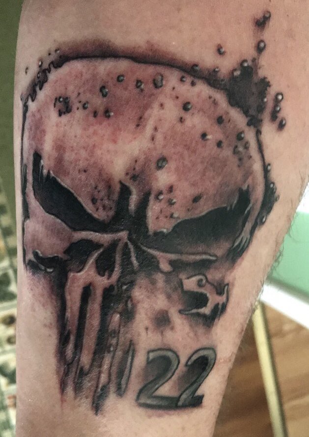 My new tattoo today paying honor to 2 of THE BEST acting performances I’ve ever seen in <a href="/jonnybernthal/">Jon Bernthal</a> as #thepunisher and Shane from #TheWalkingDead what you think Jon? 😁😁 please tag him! I want him to see it 😁