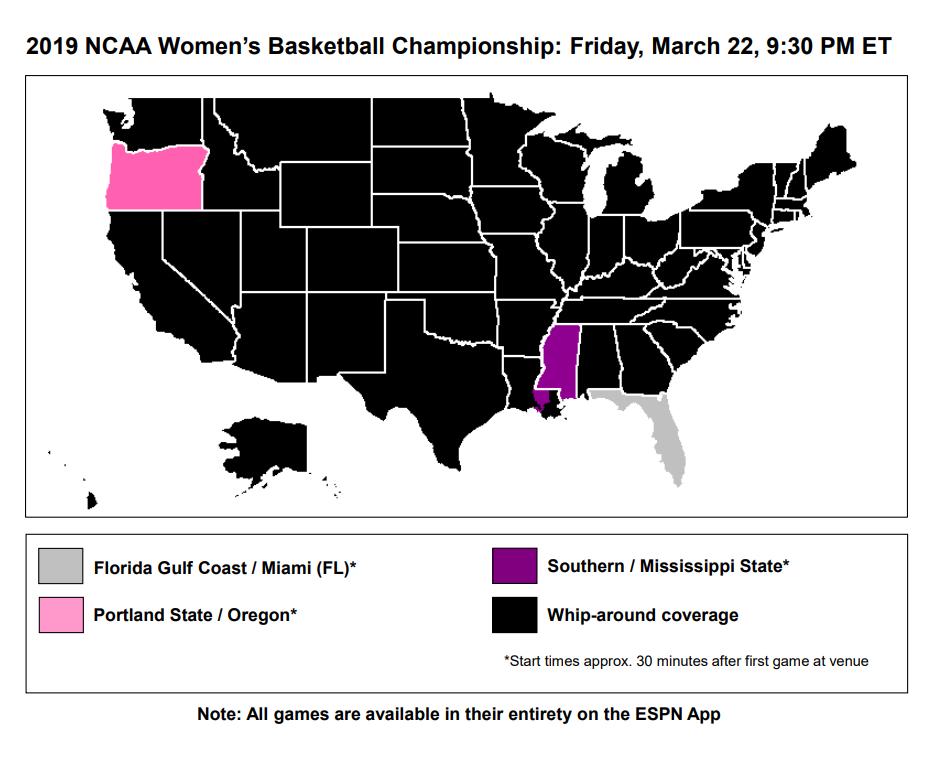 psuviksWBB's tweet photo. ESPN2 will provide uninterrupted coverage of tonight's game against @OregonWBB for everyone in the State of Oregon. Whip-around coverage of all games going on will be broadcast in most other states. Fans everywhere can also watch uninterrupted coverage on https://t.co/Owub1hLtGN. https://t.co/fi7wSIW57t