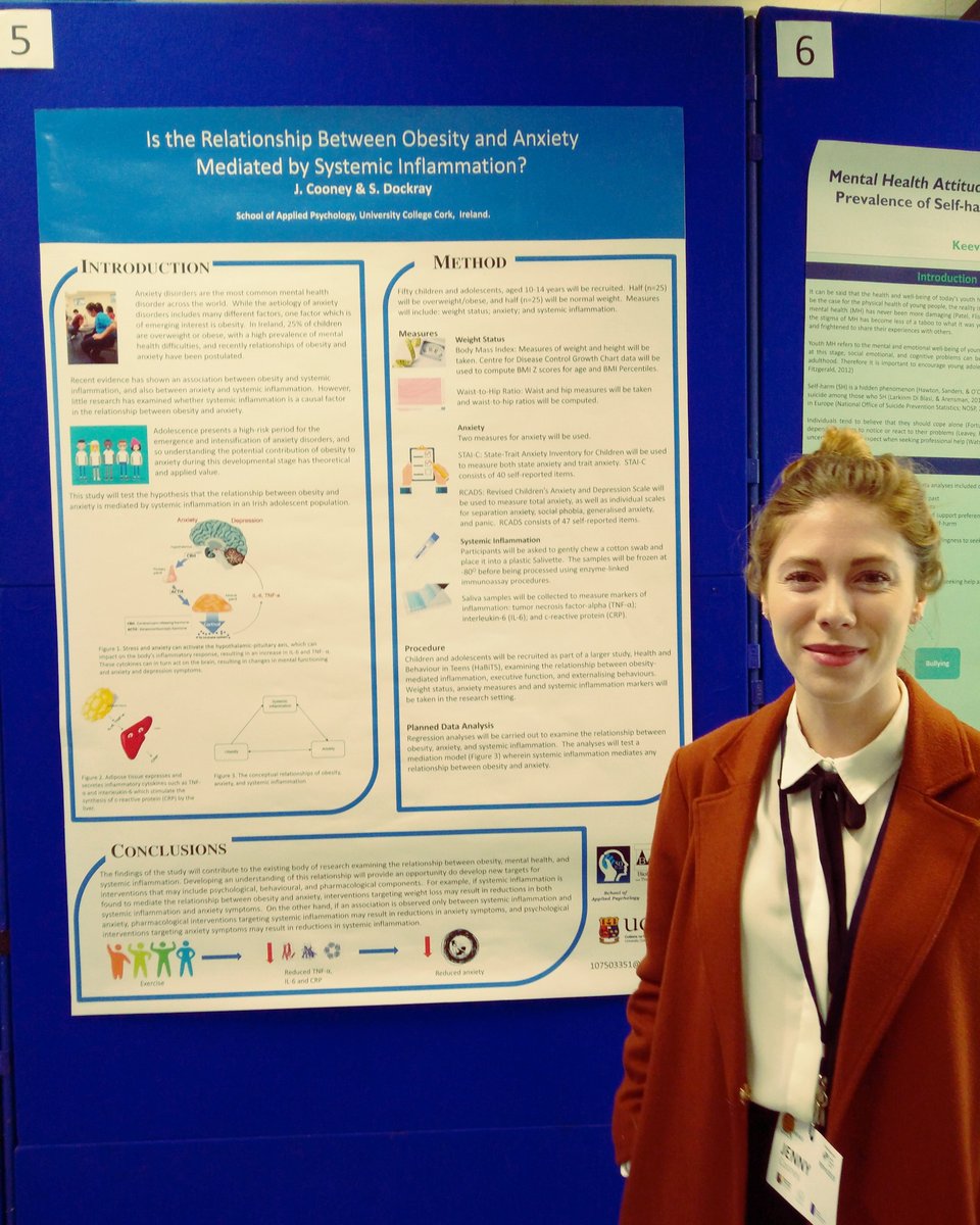 JennyLCooney's tweet photo. Excited to present my MA Applied Psychology (Mental Health) Research in Development poster at #phm2019 #beatslab @AppPsychUCC #obesity #psychoneuroinflammation https://t.co/SlXKX6Vutz